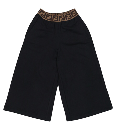 Fendi Teen Logo Band Wide-leg Trousers In Black