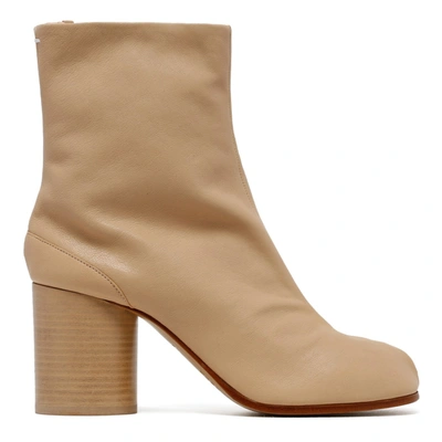 Maison Margiela Tabi Light Brown Leather Ankle Boots In Beige