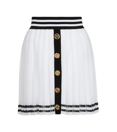 Balmain Monogram Jacquard Pleated Miniskirt In White