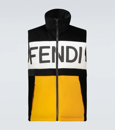 Fendi Logo-embroidered Two-tone Padded Gilet In Yellow