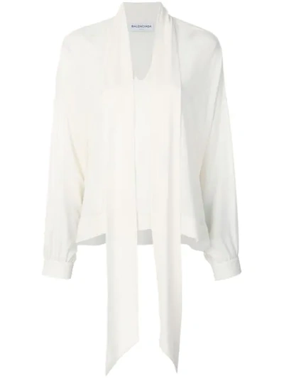 Balenciaga Fluid Vareuse Silk Keyhole Blouse In White