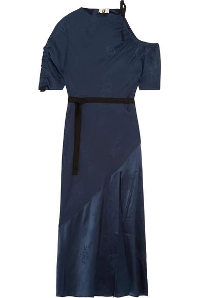 Topshop Unique Lambeth Cutout Silk-jacquard Midi Dress In Navy