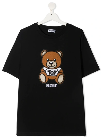 Moschino Kids' Teddy Bear-print Cotton T-shirt In Black