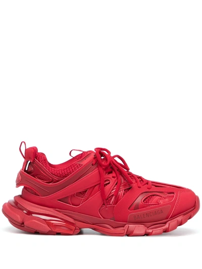Balenciaga Track 2 Layered Metallic Sneakers in Red Polyurethane