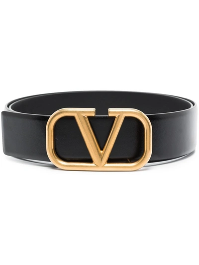 Valentino Garavani Black Leather Belt With V Logo Buckle