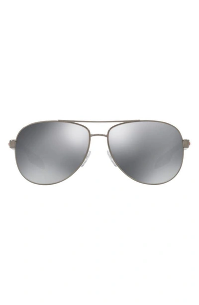 Prada 62mm Oversize Mirrored Aviator Sunglasses In Gunmetal/light Grey/black