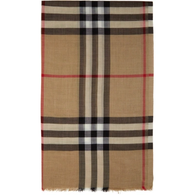 Burberry Mu Giant Check Wool & Silk Gauze Scarf In Archive Bei