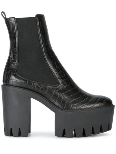 Stella Mccartney Monster Crocodile-effect Faux-leather Ankle Boots In Black