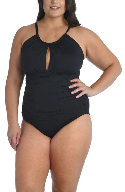 La Blanca Island Goddess Mio High-neck One-piece Swimsuit In Black