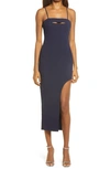 Lulus Stunned And Speechless Cutout Cocktail Midi Dress In Navy