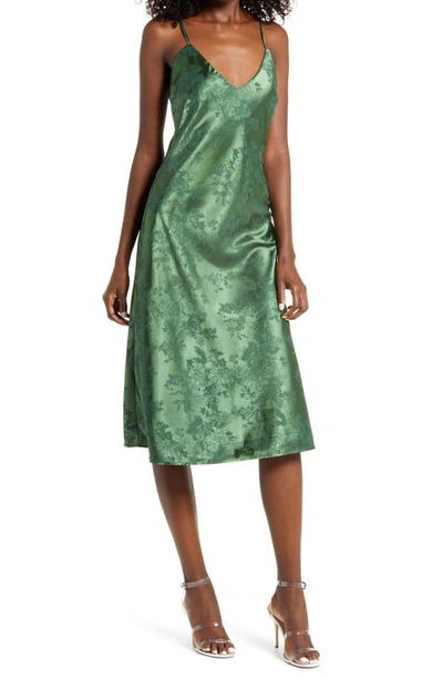 Lulus Calla Love Floral Jacquard Satin Slipdress In Forest Green | ModeSens