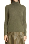 Lafayette 148 Metallic Trim Cashmere Turtleneck Sweater In Loden Melange