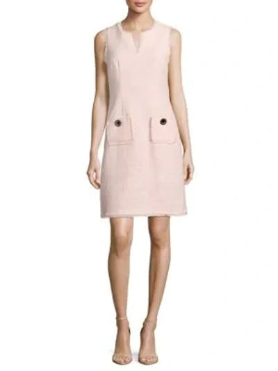 Karl Lagerfeld Sleeveless Tonal Tweed Pocket Sheath Dress In Rose