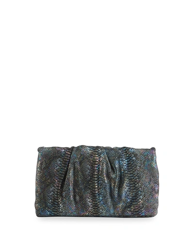 Rebecca Minkoff Metallic Snake-embossed Ruched Clutch Bag In Multi