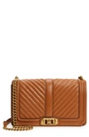 Rebecca Minkoff Love Chevron Quilted Leather Crossbody Bag In Caramello