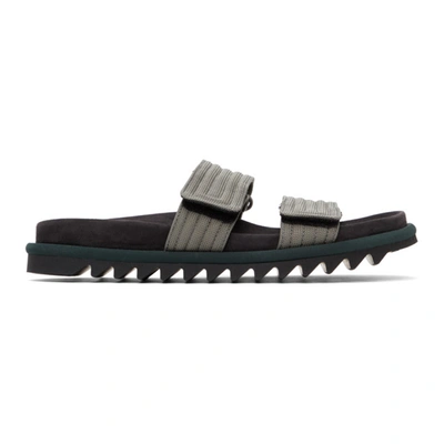 Dries Van Noten Men's Two-tone Grip-strap Goatskin Slide Sandals In Grey