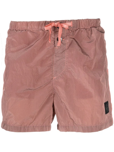 Stone Island Logo-patch Garment-dyed Shell Swim Shorts In Red