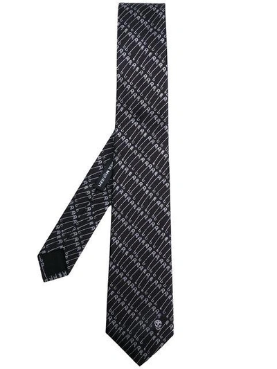 Alexander Mcqueen Saftey Pin Silk Jacquard Tie In Grey