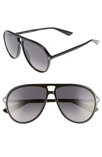 Gucci Acetate Polarized Aviator Sunglasses, Black In Black/ Grey