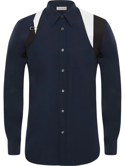 Alexander Mcqueen Long-sleeve Harness-detail Shirt In Ink Blue