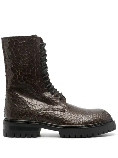 Ann Demeulemeester Cracklè Leather Boots In Brown