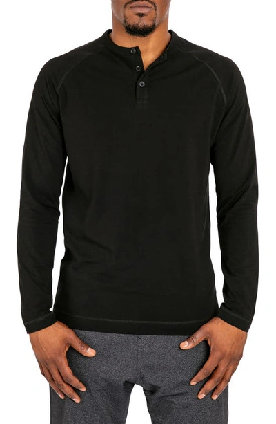 Public Rec Go-to Long Sleeve Performance Henley T-shirt In Black