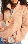 Billabong Time Off Faux Fur Half Zip Pullover In Warm Sand