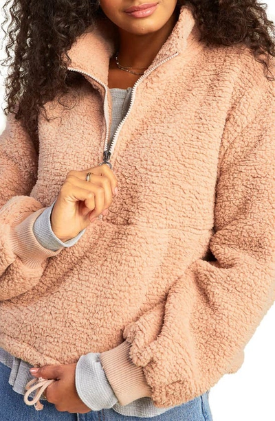 Billabong Time Off Faux Fur Half Zip Pullover In Warm Sand