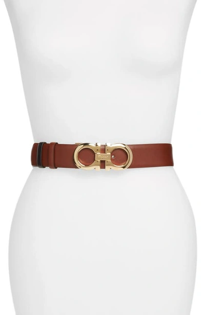 Ferragamo Reversible Gancini Calfskin Leather Belt In Beige Brown