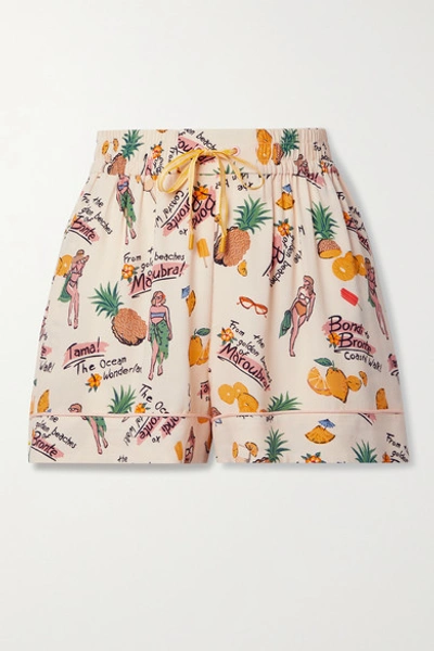 Zimmermann Riders Printed Crepe Shorts In White
