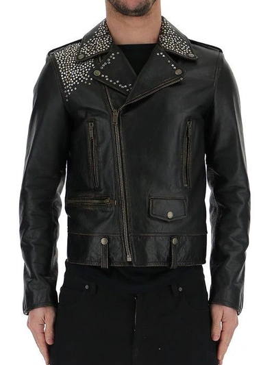 Saint Laurent Stud Embellished Biker Jacket In Black