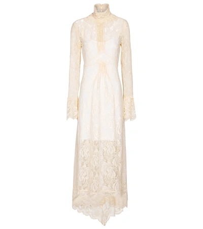 Rabanne Ruffled Lace Turtleneck Maxi Dress In White | ModeSens