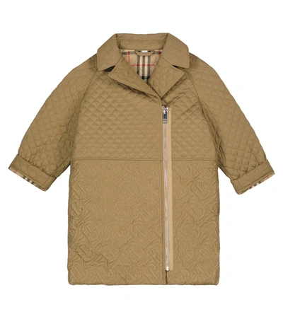 Burberry Kids' Quilted Logo Nylon Coat In Beige