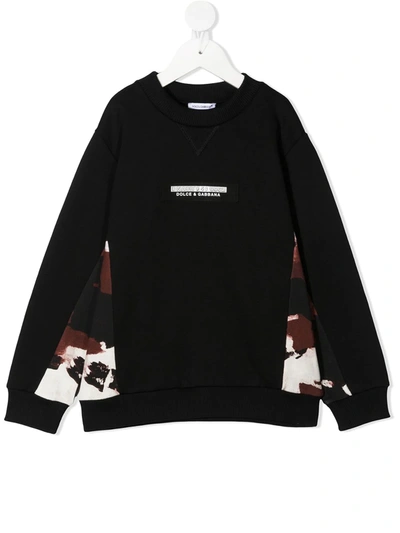 Dolce & Gabbana Kids' Camouflage Panel-print Sweatshirt In Black
