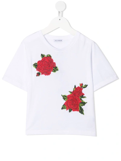 Dolce & Gabbana Kids' Girls White & Red Roses T-shirt