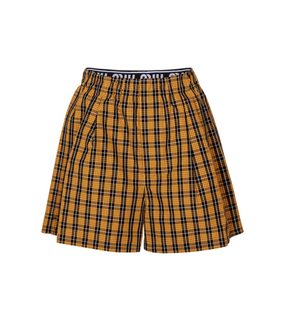Miu Miu High-rise Checked Shorts In Orange