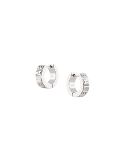 Balenciaga Force Logo-engraved Sterling-silver Hoop Earrings In Silber