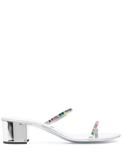 Giuseppe Zanotti 40mm Metallic Rainbow Swarovski Crystal Sandals In Silver