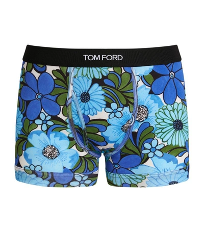 Tom Ford Signature Jacquard Floral Boxer Briefs In Blue