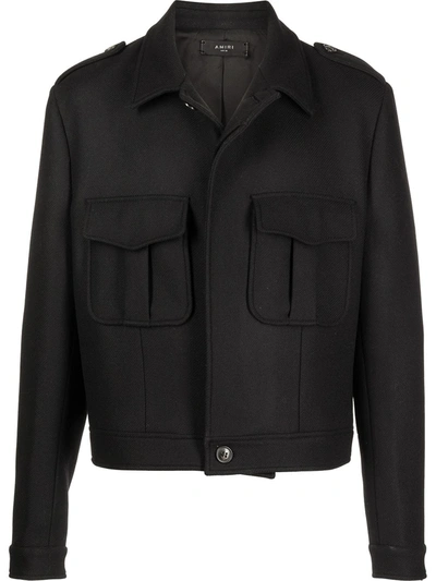 Amiri Cadet Wool-cashmere Blend Cropped Jacket In Black