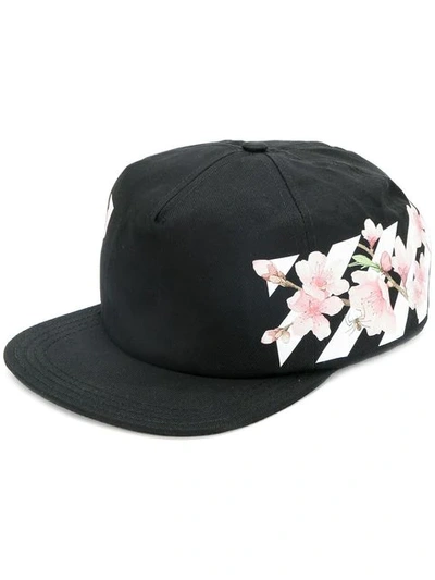 Off-white Cherry Flowers & Stripes Baseball Hat In Black