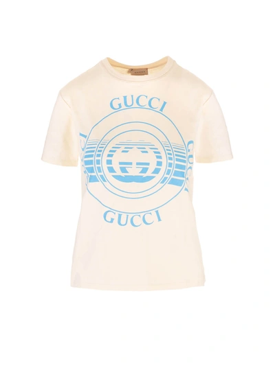 Gucci Ivory T-shirt For Kids With Logos In White