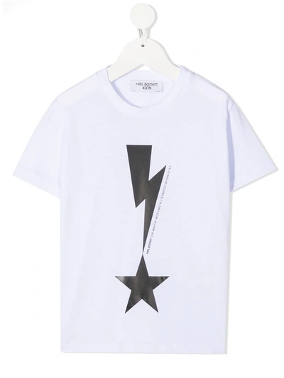 Neil Barrett Kids' White T-shirt For Boy With Thunderbolt