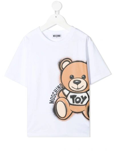 Moschino Kids' Teddy-bear Print Cotton T-shirt In White