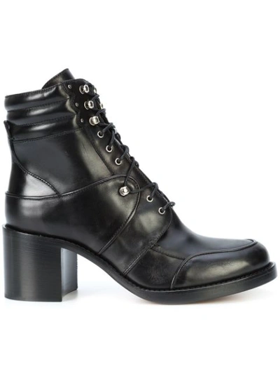 Tabitha Simmons Leo Leather Block Heel Combat Boots In Black