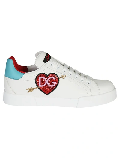 Dolce & Gabbana Heart Patched Sneakers In White