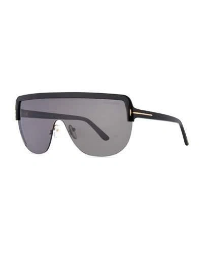Tom Ford Angus Half-rim Shield Sunglasses, Shiny Black/smoke