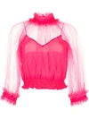 Alice And Olivia Alexia Ruffle-trimmed Cropped Blouse In Wild Pink