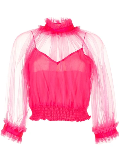 Alice And Olivia Alexia Ruffle-trimmed Cropped Blouse In Wild Pink