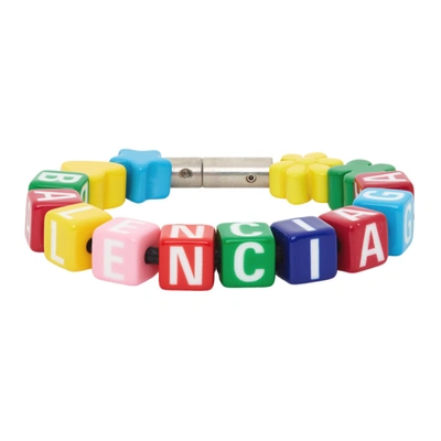 Balenciaga Logo-debossed Leather And Silver-tone Beaded Bracelet In 1723 Multic